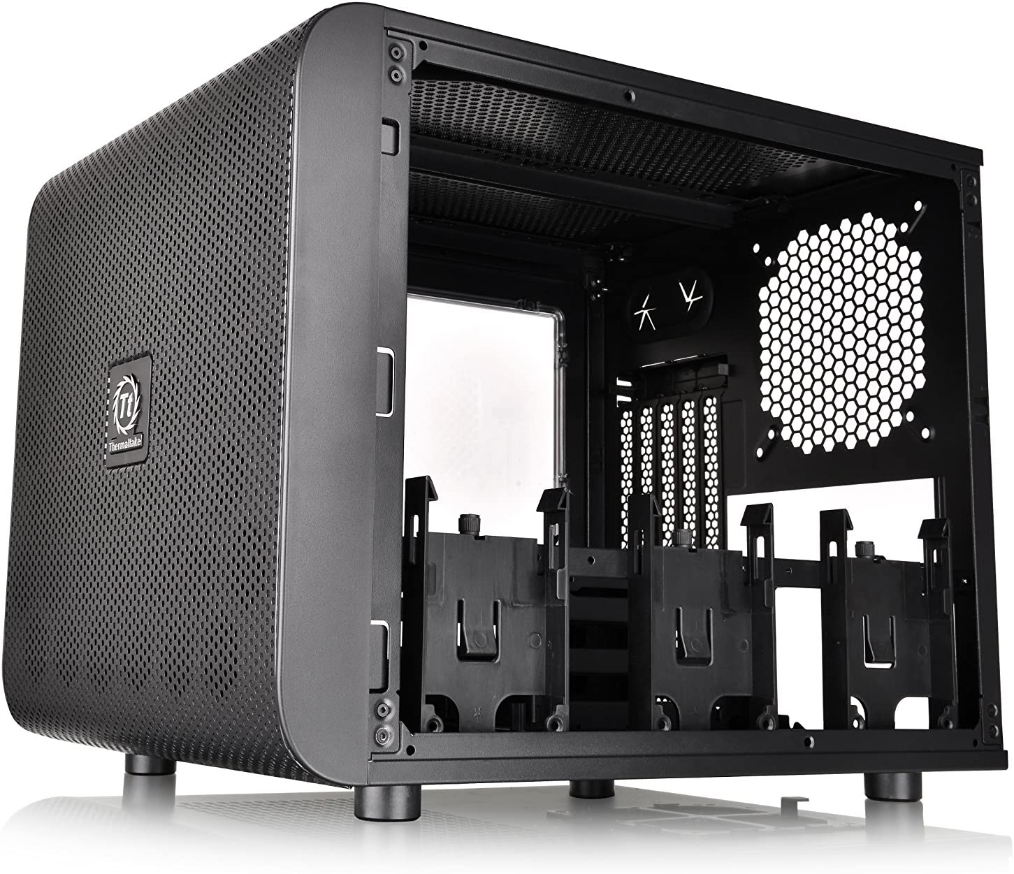 Thermaltake Core V21 SPCC Micro ATX, Mini ITX Cube Gaming Computer Case Chassis, Small Form Factor Builds, 200Mm Front Fan Pre-Installed, CA-1D5-00S1WN-00 Black