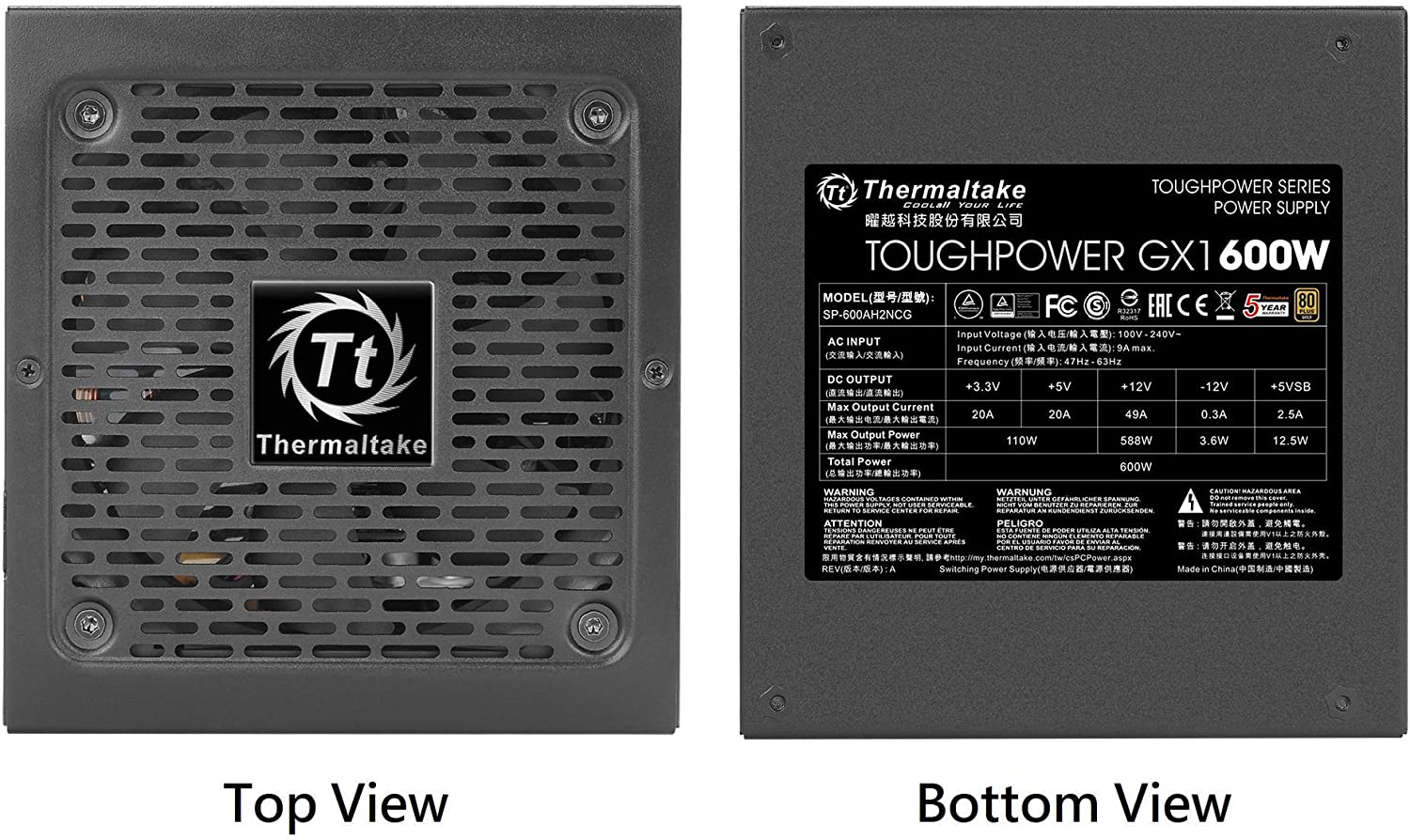 Thermaltake Toughpower GX1 80+ Gold 600W Sli/Crossfire Ready Continuous Power ATX 12V V2.4/EPS V2.92 Non Modular Power Supply 5 Year Warranty Ps-Tpd-0600Nnfagu-1