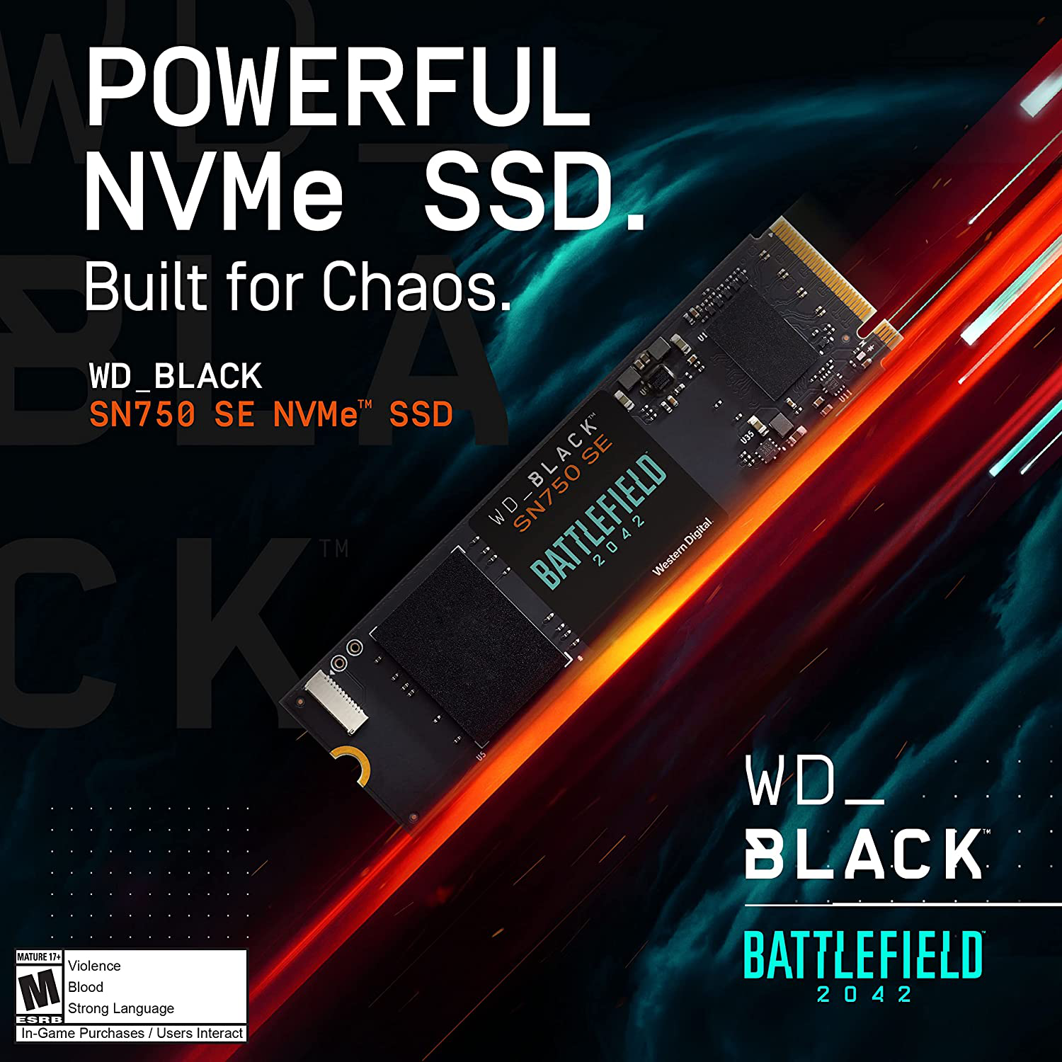 WD_BLACK 1TB SN750 SE Nvme SSD with Battlefield 2042 Game Code Bundle - Gen4 Pcle, Internal Gaming SSD Solid State Drive, M.2 2280, up to 3,600 Mb/S - WDBB9J0010BNC-NRSN