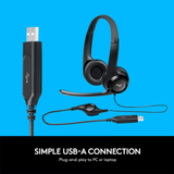 Logitech H390 Wired Headset, Stereo Headphones with Noise-Cancelling Microphone, USB, In-Line Controls, Pc/Mac/Laptop - Black