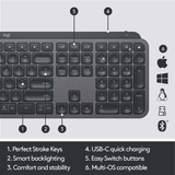 Logitech MX Keys Advanced Wireless Illuminated Keyboard, Tactile Responsive Typing, Backlighting, Bluetooth, USB-C, Apple Macos, Microsoft Windows, Linux, Ios, Android, Metal Build - Graphite