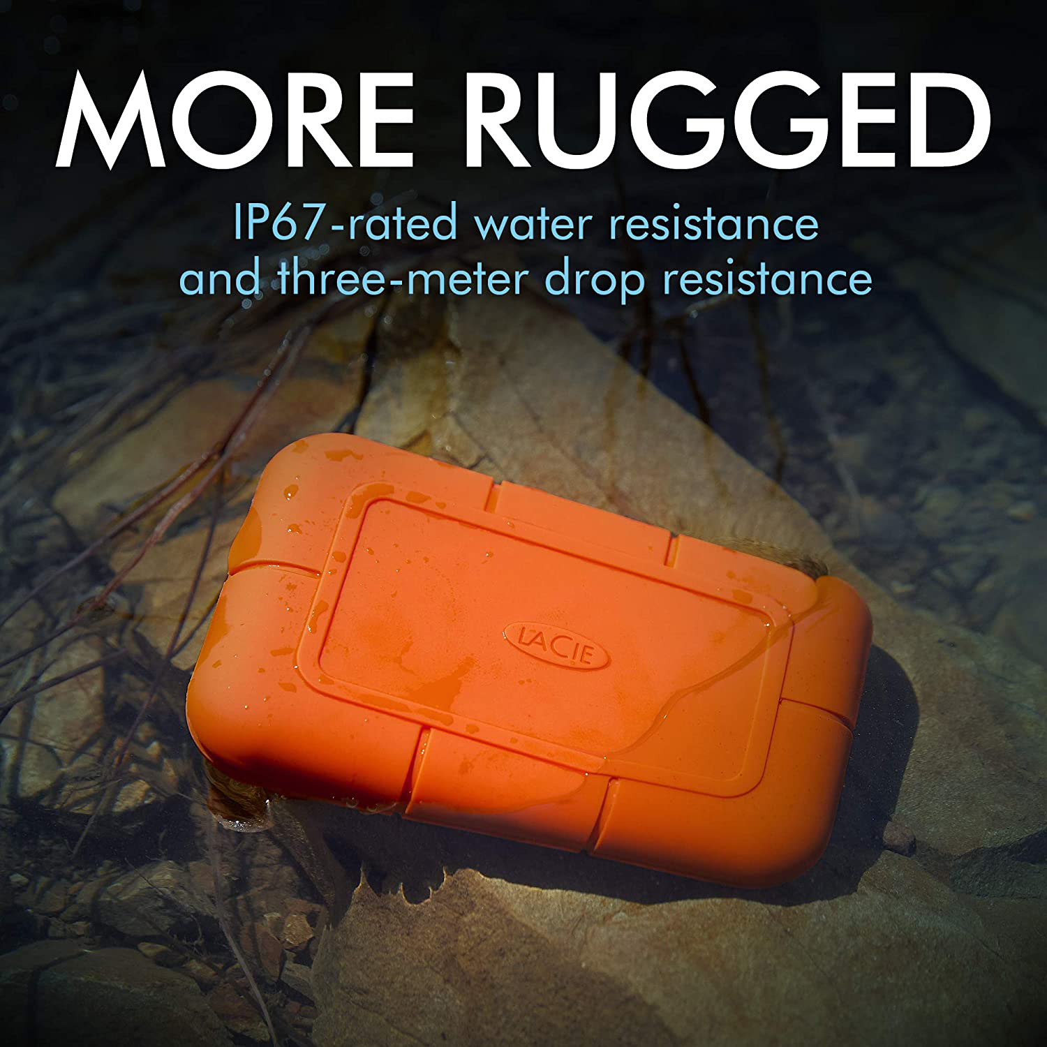 Lacie Rugged SSD 500GB Solid State Drive — USB-C USB 3.2 Nvme Speeds up to 1050Mb/S, IP67 Water Resistant, 3M Drop Resistant, Encryption, 5-Year Warranty with Data Recovery, 1 Mo Adobe CC (STHR500800)