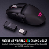 Thermaltake Argent M5 Wireless 16.8M RGB Color Gaming Mouse, 6 Customizable Dynamic Lighting Effects, Pixart PMW-3335 Optical Sensor, DPI Adjustments up to 16,000. GMO-TMF-HYOOBK-01