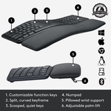 Logitech ERGO K860 Wireless Ergonomic Keyboard - Split Keyboard, Wrist Rest, Natural Typing, Stain-Resistant Fabric, Bluetooth and USB Connectivity, Compatible with Windows/Mac
