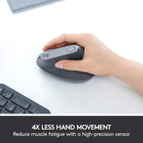 Logitech MX Vertical Wireless Mouse – Advanced Ergonomic Design Reduces Muscle Strain, Control and Move Content between 3 Windows and Apple Computers (Bluetooth or USB), Rechargeable, Graphite