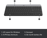 Logitech MK470 Slim Wireless Keyboard and Mouse Combo - Low Profile Compact Layout, Ultra Quiet Operation, 2.4 Ghz USB Receiver with Plug and Play Connectivity, Long Battery Life - Graphite