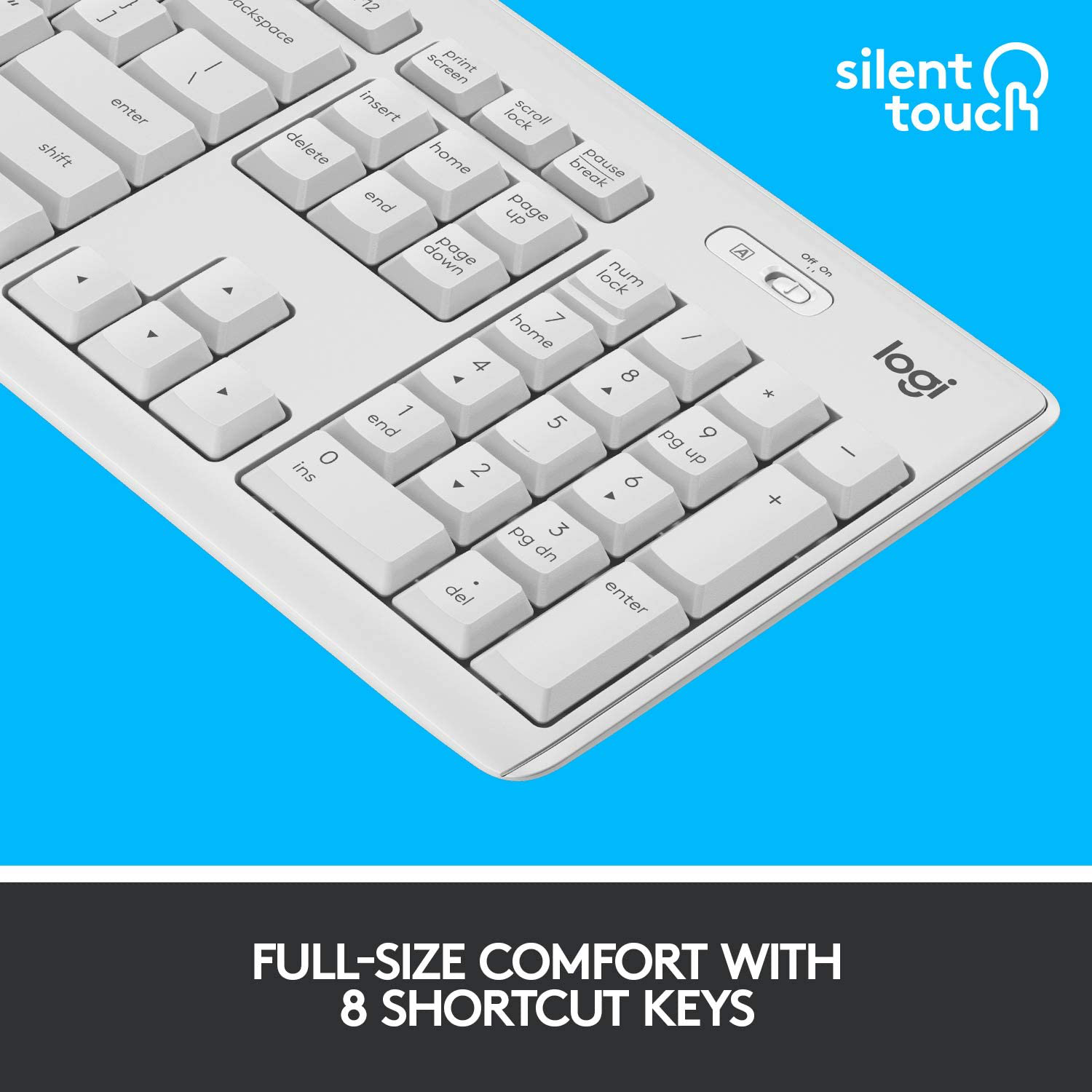 Logitech MK295 Wireless Mouse & Keyboard Combo with Silenttouch Technology, Full Numpad, Advanced Optical Tracking, Lag-Free Wireless, 90% Less Noise - off White