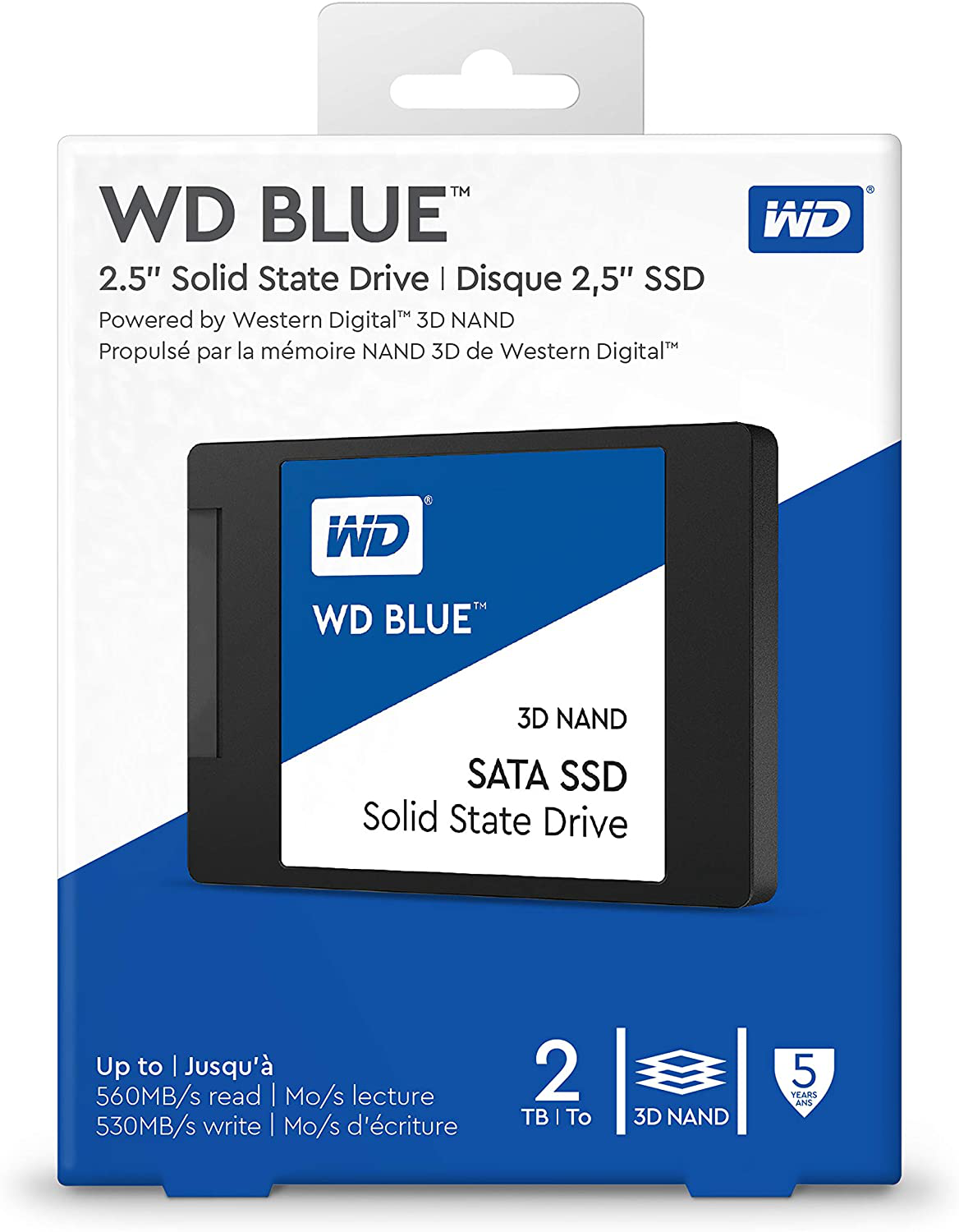 Western Digital 2TB WD Blue 3D NAND Internal PC SSD - SATA III 6 Gb/S, 2.5"/7Mm, up to 560 Mb/S - WDS200T2B0A