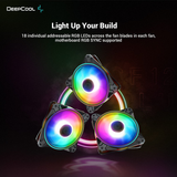 DEEPCOOL CF120 plus 3X120Mm PWM Fan, A-RGB Dual Loop Lighting Zones, High Airflow and Low-Noise, 3-Pin (+5V-D-G) RGB Control through Motherboard or Included Controller, 3 in 1 Pack