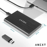 ANEXT 2.5 USB 3.1 Gen2 External Hard Drive Enclosure, Portable Black Aluminum Hard Disk Case for 2.5 Inch 7Mm 9.5Mm SATA HDD SSD, Max 4TB - Anext Series.(Includes a USB C to USB C Cable)