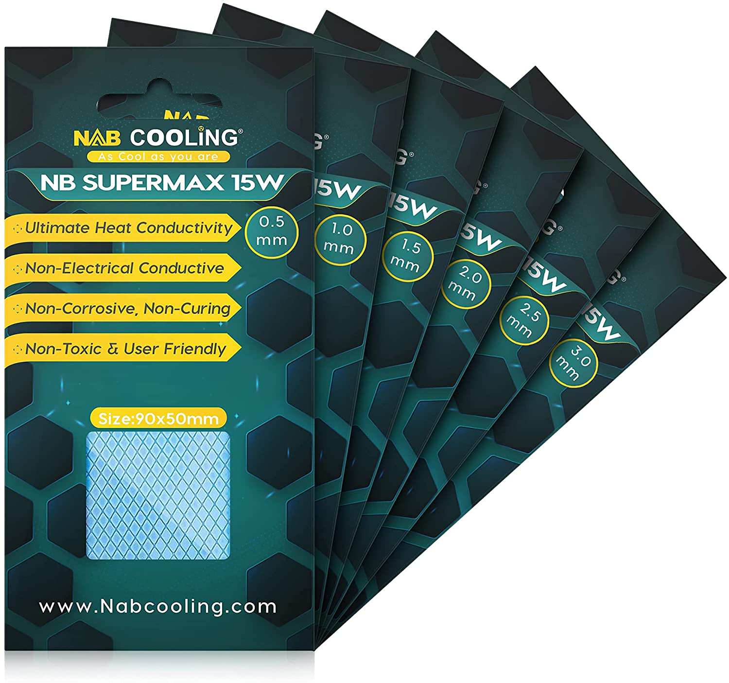 Nab Cooling Thermal Pad 15 W/Mk, 90X50X Heat Resistance, Non-Conductive, High-Temperature Resistance, Silicone Thermal Pads for Laptop, Heatsink, GPU, CPU, LED & PS4 (90X50X2.0)