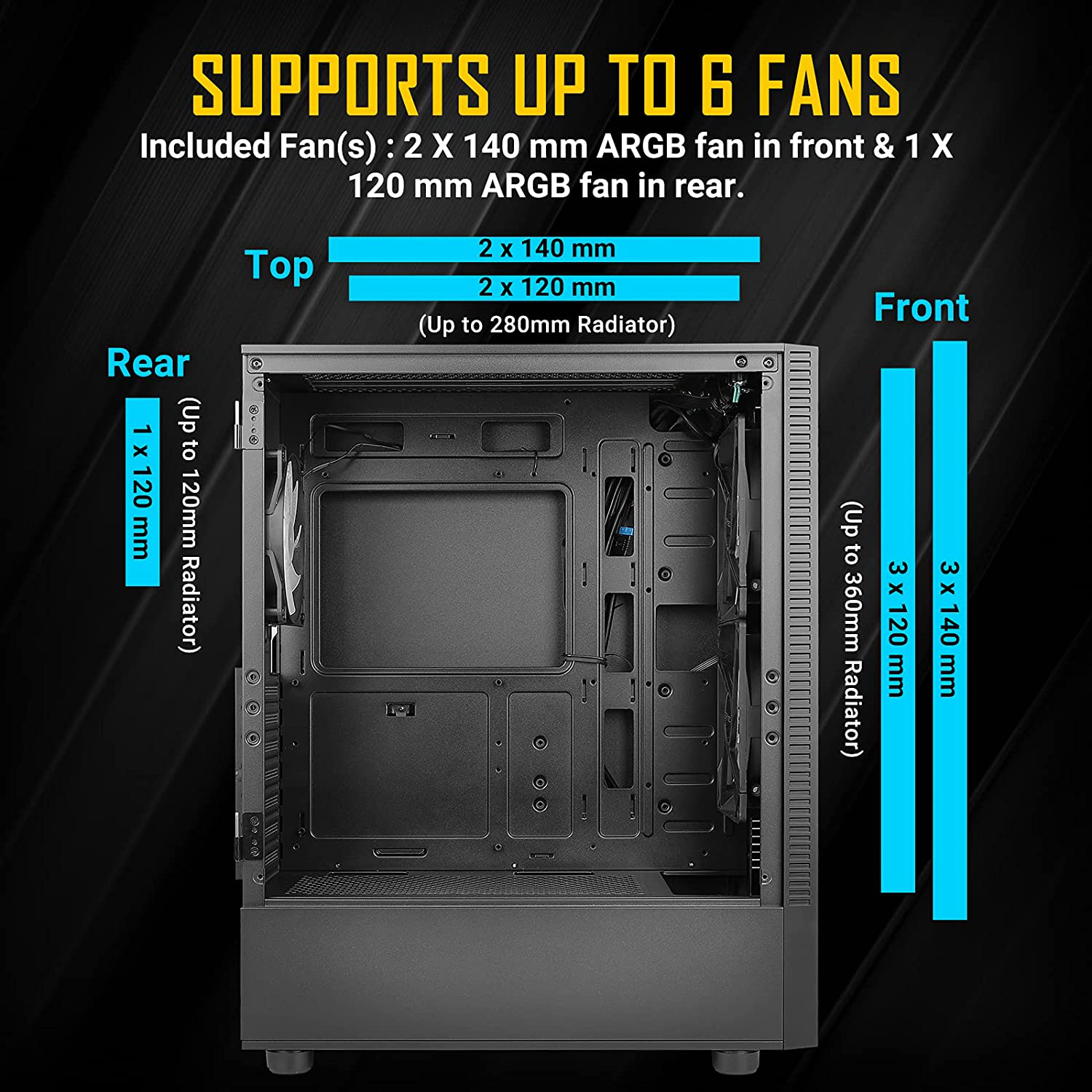 Antec NX410 ATX Mid-Tower Case, Tempered Glass Side Panel, Full Side View, Pre-Installed 2 X 140Mm in Front & 1 X 120 Mm RGB Fans in Rear, Black (9734087000)
