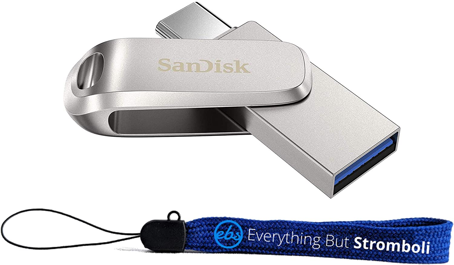 Sandisk Ultra Dual Drive Luxe USB Type-C 128GB Flash Drive for Smartphones, Tablets, and Computers - High Speed USB 3.1 Pen Drive (SDDDC4-128G-G46) Bundle with (1) Everything but Stromboli Lanyard