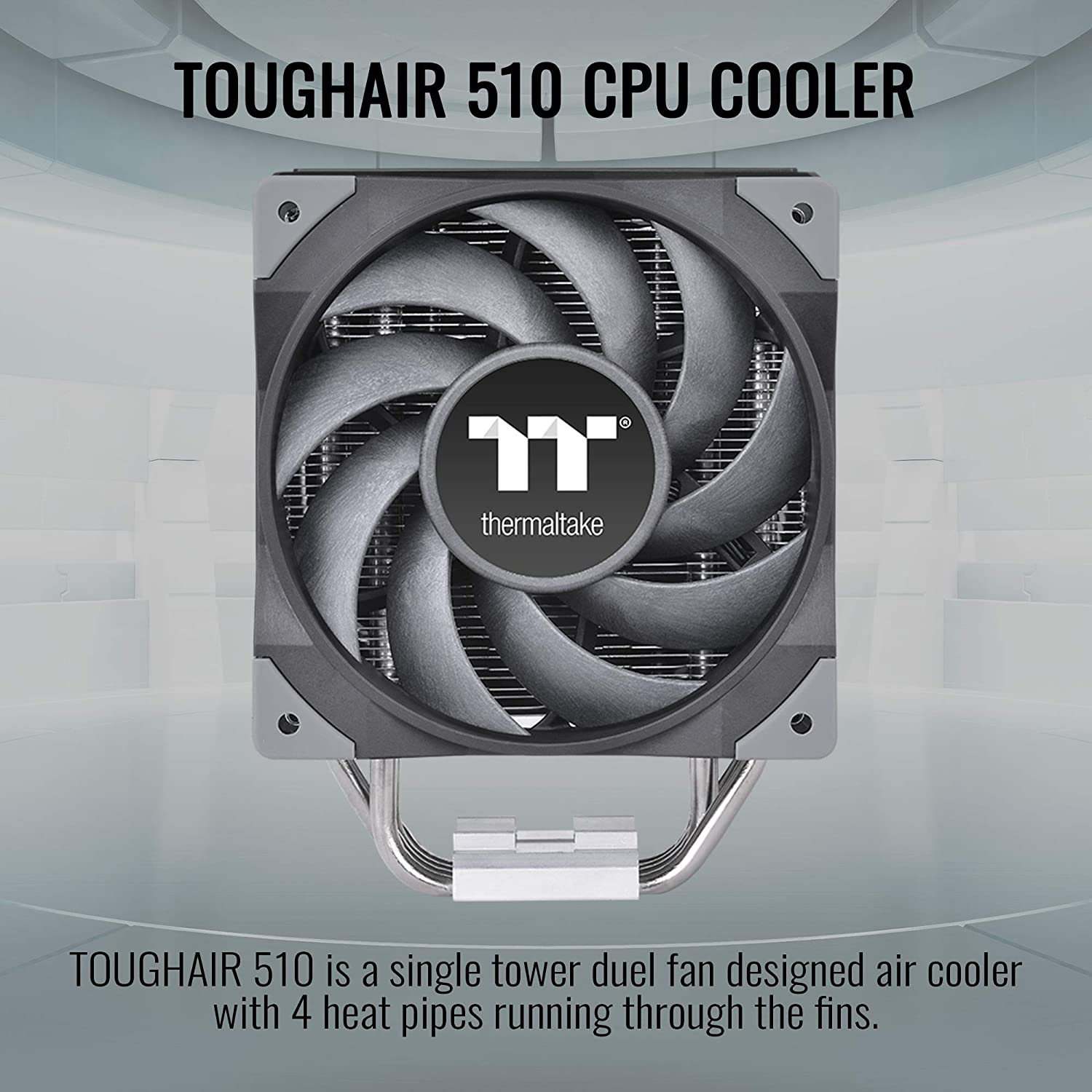 Thermaltake TOUGHAIR 510 180W TDP CPU Cooler, Intel/Amd Universal Socket (LGA 1700/1200), Dual 120Mm 2000RPM High Static Pressure PWM Fan with High Performance Copper Heat Pipes CL-P075-AL12BL-A