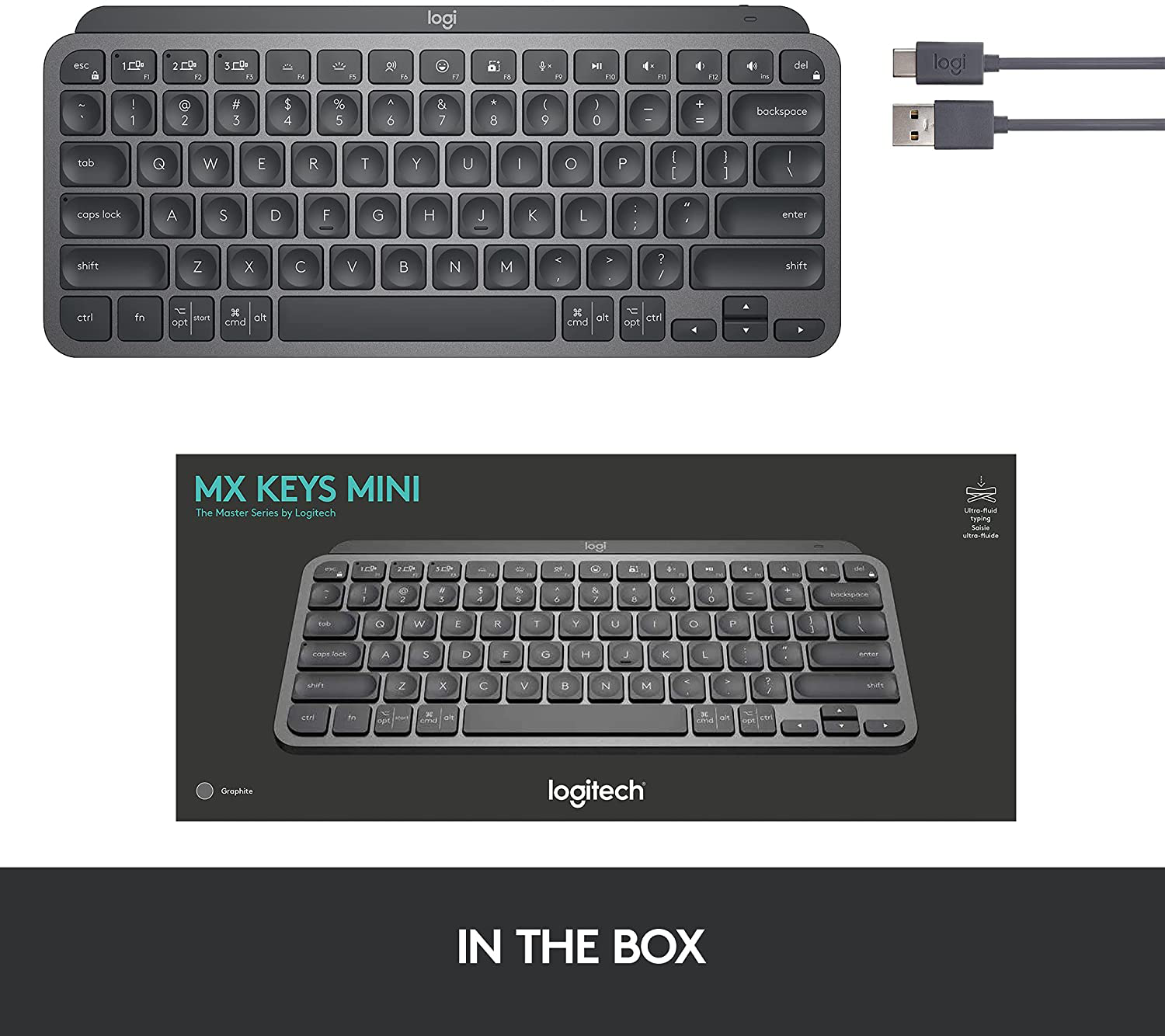 Logitech MX Keys Mini Minimalist Wireless Illuminated Keyboard, Compact, Bluetooth, Backlit, USB-C, Compatible with Apple Macos, Ios, Windows, Linux, Android, Metal Build - Graphite