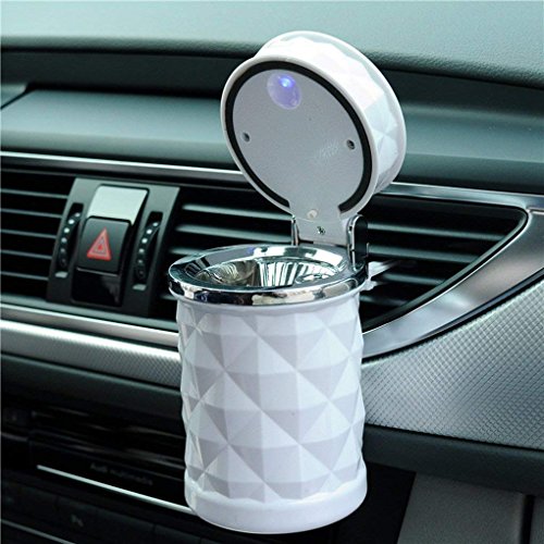 Auto Car Ashtray Portable with Blue LED Light Ashtray Smokeless Smoking Stand Cylinder Cup Holder (White)