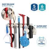 Home-it It Mop and Broom Holder, 5 Position with 6 Hooks Garage Storage Holds up to 11 Tools, Storage Solutions for Broom Holders, Garage Storage Systems Broom Organizer for Garage Shelving Ideas
