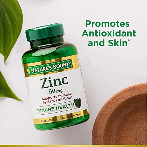 Nature’s Bounty Zinc 50mg, Immune Support & Antioxidant Supplement, Promotes Skin Health 250 Caplets