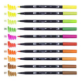 Tombow 56196 Dual Brush Pen Art Markers, Citrus, 10-Pack. Blendable, Brush and Fine Tip Markers
