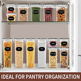 Airtight Food Storage Containers Set with Lids - 24 PCS, BPA Free Kitchen and Pantry Organization, PRAKI Plastic Leak-proof Canisters for Cereal Flour & Sugar - Labels & Marker, Black