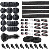 Cord Management Organizer Kit 4 Cable Sleeve Split with 41Self Adhesive Cable Clips Holder, 10pcs and 2 Roll Self Adhesive tie and 100 Fastening Cable Ties for TV Office Home Electronics etc