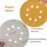 5-Inch 8-Hole Hook and Loop Sanding Discs 60-Grit Random Orbit Sandpaper, 100-Pack
