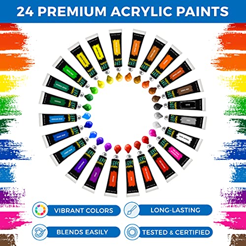 KEFF Creations Acrylic Paint Set - 54 Piece Professional Artist Painting Supplies Kit, Art Painting, 24 Acrylic Paint Tubes, Paintbrushes, Canvases and More-for Adults & Beginners
