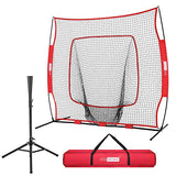 VIVOHOME 7 x 7 Feet Baseball Backstop Softball Practice Net with Strike Zone Target Tee and Carry Bag for Batting Hitting and Pitching Red