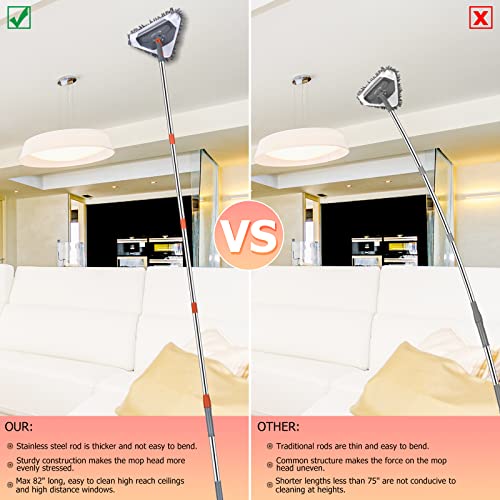 Long Handle Wall Cleaner, Up to 82 Inch Wall Mop 360° Rotatable with Extension Pole, Ceiling Dust Mop Baseboard Wall Window Duster Dry Dust /Wet Wash Cleaning Tool with 6 Replacement Washable Pads