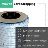 IDL Packaging - MiniCW34 3/4" x 250' Mini Woven Cord Strapping Roll, 2400 lbs - Break Strength, 6 x 3 Core, White (Pack of 1)