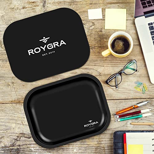 roygra Rolling Tray with PVC Soft Magnetic Lid, Metal Matte Tray (Pink, Medium - 7 x 5.5'')