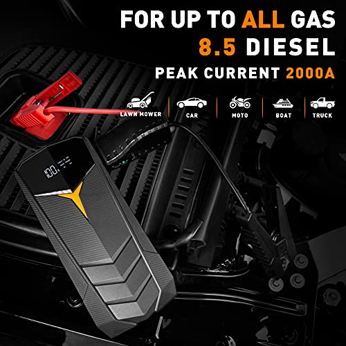 Car Jump Starter, SUNPOW 2000A Peak 20000mAh Lithium Jump Starter Battery Pack(Up to All Gas and 8.5L Diesel),12V Battery Booster for Cars, Trucks, SUV, Portable Power Pack with LCD Screen & LED Light