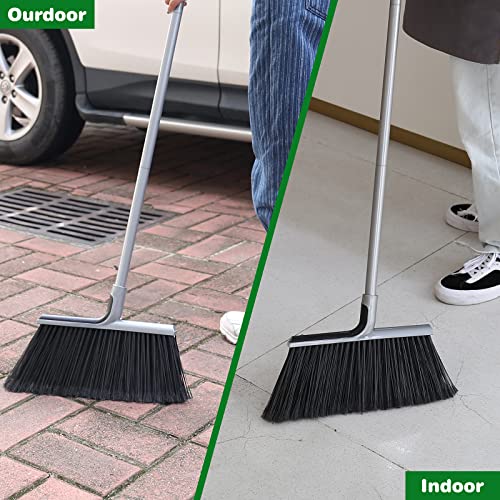 Outdoor/Indoor Broom for Floor Cleaning with 58 inch Long Handle, Angle Brooms Heavy Duty for Home Garage Kitchen Office Courtyard Lobby Lawn Concrete
