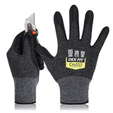 DEX FIT Level 5 Cut Resistant Gloves Cru553, 3D Comfort Stretch Fit, Power Grip, Durable Foam Nitrile, Pass FDA Food Contact, Smart Touch, Thin & Lightweight, Black Grey 6 (XS) 1 Pair