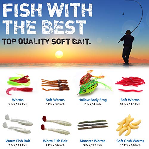 catchmeister Fishing Lures Baits Tackle Box and Lure Kit Piece Saltwater & Freshwater Fishing Rig Including Crankbaits, Plastic Worms, Jig Hooks, Topwater Lures (Ultimate 117 Pcs)