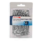 Officemate Giant Vinyl Coated Paper Clips, Translucent Silver, 75/PK (97215)