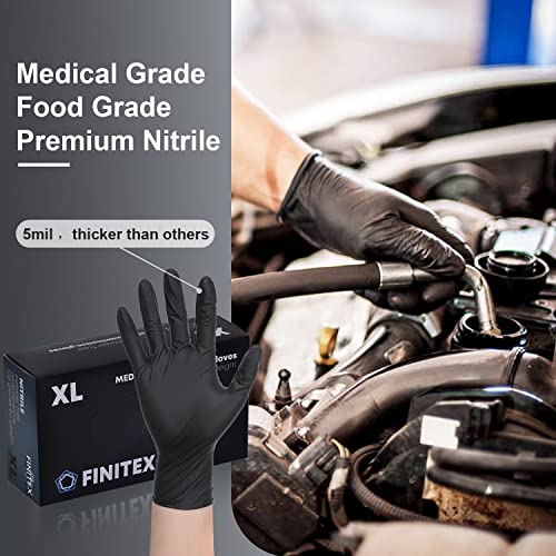 FINITEX - Black Nitrile Disposable Gloves, 5mil, Powder-free, Medical Exam Gloves Latex-Free 100 PCS For Examination Home Cleaning Food Gloves (X-Large)