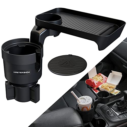 Car Cup Holder Tray with Detachable Tray Table Compatible with Yeti 20/26/30 oz Hydro Flasks 32/40 oz Camelbak 32/40 oz Other Bottles in 3.4"-3.8"