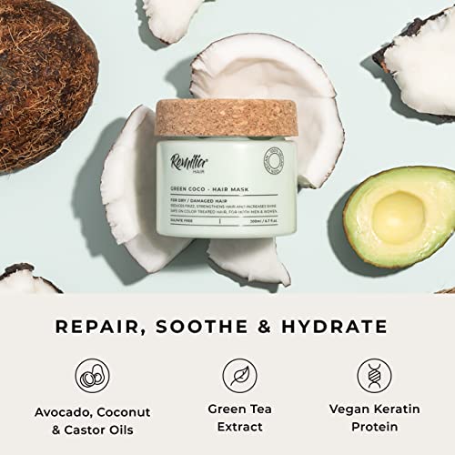 Keratin Hair Mask for Dry Damaged Hair & Growth - Deep Repair Treatment Mask with Coconut Oil, Green Tea, Avocado, & Castor Oil - Hydrating & Soothing Vegan Protein Conditioner by Remilia Hair, 200ml
