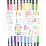 Tombow 56192 Dual Brush Pen Art Markers, Floral Palette, 20-Pack. Blendable, Brush and Fine Tip Markers