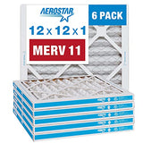 Aerostar 12x12x1 MERV 11 Pleated Air Filter, AC Furnace Air Filter, 6 Pack (Actual Size: 11 3/4"x11 3/4"x3/4")