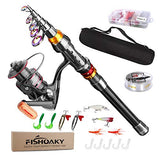 FISHOAKY Fishing Rod kit, Carbon Fiber Telescopic Fishing Pole and Reel Combo with Line Lures Tackle Hooks Reel Carrier Bag for Beginner Adults Youths Travel Saltwater Freshwater