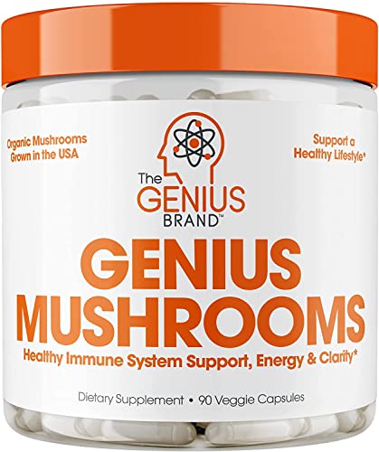 Genius Mushroom – Lions Mane, Cordyceps and Reishi – Immune System Booster & Nootropic Brain Supplement – Wellness Formula for Natural Energy, Memory & Liver Support, 90 Veggie Pills