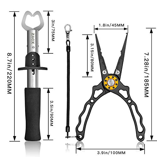 ZACX Fishing Pliers, Fish Lip Gripper Upgraded Muti-Function Fishing Pliers Hook Remover Split Ring,Fly Fishing Tools Set,Ice Fishing,Fishing Gear,Fishing Gifts for Men (Package B)