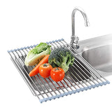 Seropy Roll Up Dish Drying Rack Over The Sink for Kitchen Sink 17.5x15.7 Inch Drying Rack Folding Dish Drainer Mat Rolling Dish Rack Sink Rack Stainless Steel Kitchen Dry Rack