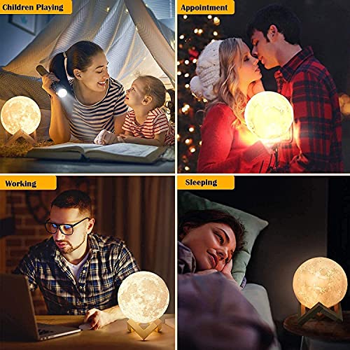 NSL Lighting 3D Moon Lamp Night Light Moon Light 16 LED Colors with Wooden Stand & Remote/Touch Control and USB Rechargeable, Birthday Gifts for Women Girls Kids Boys Mom Girlfriend 4.8 inch (Small)