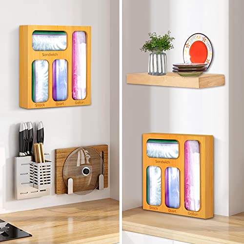 buways Food Storage Bag Organizer, Bamboo Sandwich Bag Organizer, Kitchen Drawer Organizer for Ziplock Bag,Compatible with Ziploc, Glad, Hefty, Solimo, for Gallon, Quart, Sandwich & Variety Size Bags