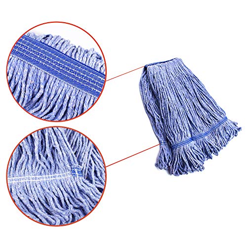 String Mop Heads Replacement Heavy Duty Commercial Grade Blue Cotton Looped End Wet Industrial Cleaning Mop Head Refills (3, Large)