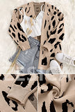 ZESICA Women's Long Sleeves Open Front Leopard Print Knitted Sweater Cardigan Coat Outwear,A Beige