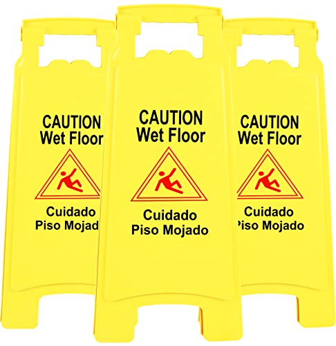 Galashield Wet Floor Sign 3 Pack 2-Sided Safety Yellow Warning Signs Commercial 26" Caution Wet Floor Signs